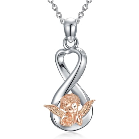 Diamond Cupid Angel Necklace for Women 925 Sterling Silver Guardian Angel Pendant Necklace Diamond Jewelry Gifts for Women Wife