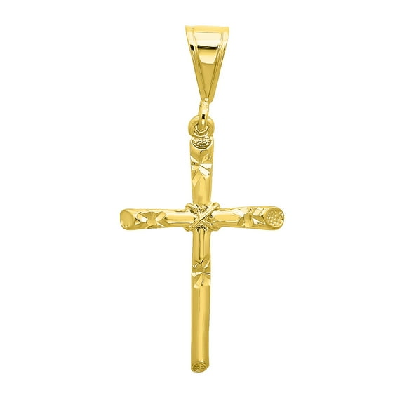 Diamond-Cut 14k Gold Heavy Plated Axis Cross Pendant + Rope Chain Set, 30 inches - Premium Gift Box