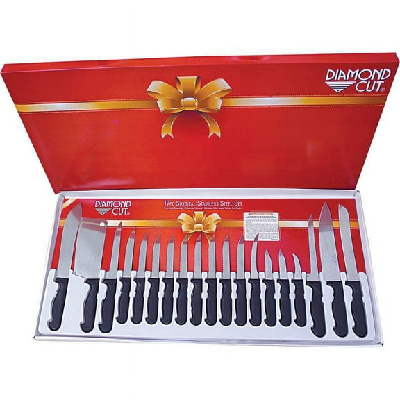 Diamond Cut® 19pc Cutlery Set in White/Red Bow Box
