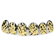 Diamond-Cut 2-Tone Grillz Silver with 14k Gold Plated Top Upper Six Teeth Hip Hop Grills