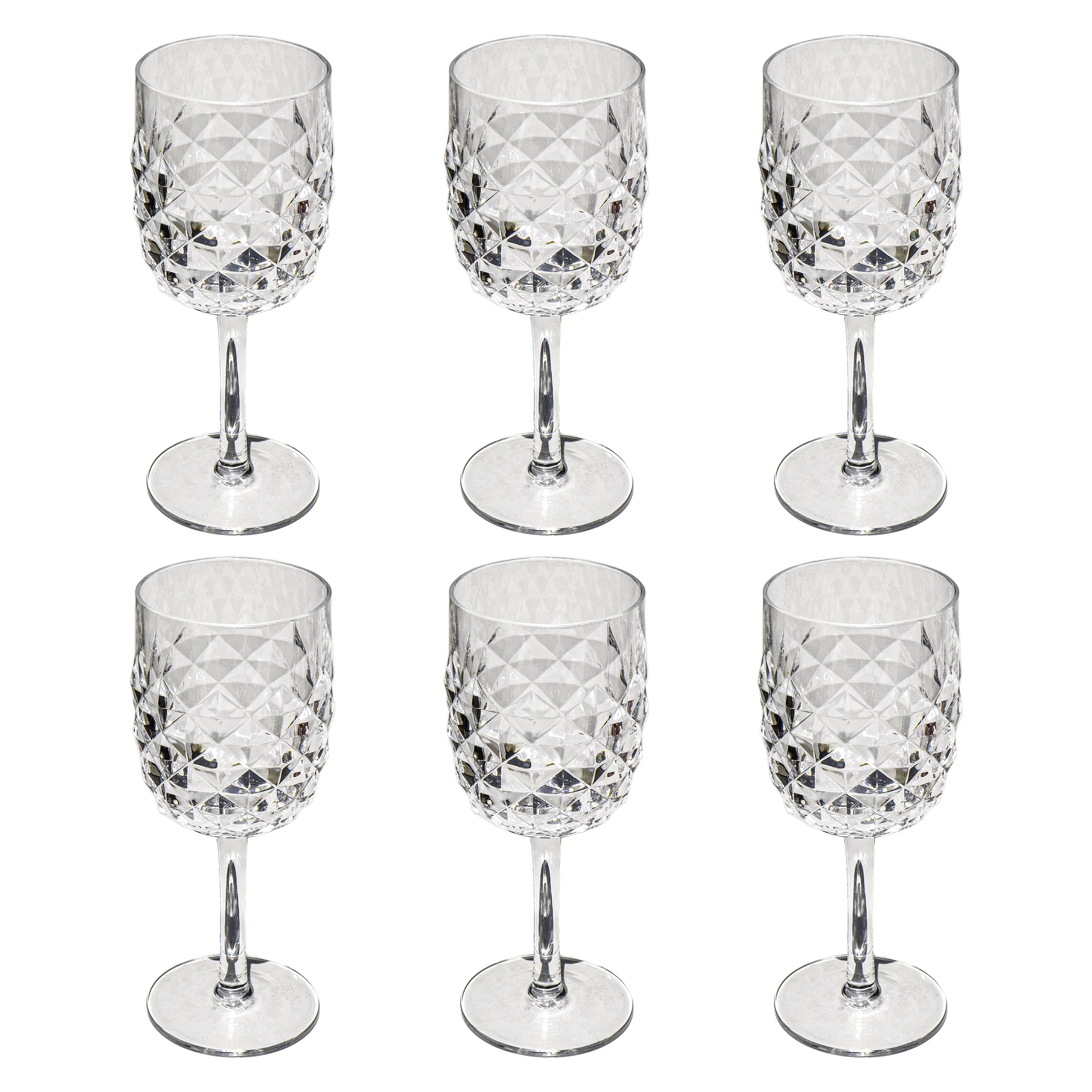 Diamond Cut Acrylic Wine Glass - Clear - 15.6 oz - Set of 6