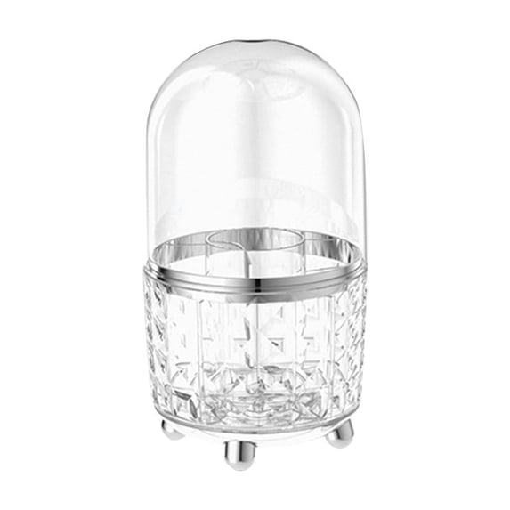 Diamond Cut Clear Makeup Brush Holder with Dome Dustproof Lid, Rotatable Cosmetic Brush Storage Organizer with Raised Feet for Vanity Countertop, Clear & Beige Two Options