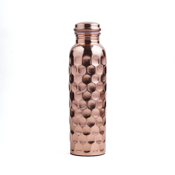 Diamond Cut Copper Bottle For Home, School, College & Office | 1 Liter, 222 Grams, Leak Proof | Rust Proof, Easy To Carry, Pure & Healthy, 100% Toxin Free