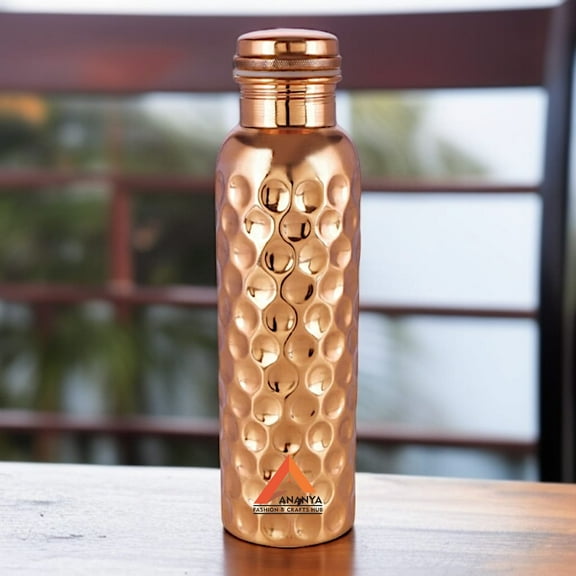 Diamond Cut Copper Water Bottle 950 ml Ayurvedic Pure Copper Vessel For Drinking Health Benefits