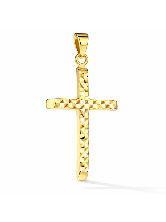 Diamond-Cut Cross Pendant for Women in 14K Yellow Gold on a Matching Gold Chain, Adjustable 16-18 inches | Solid Gold, Stamped for Authenticity