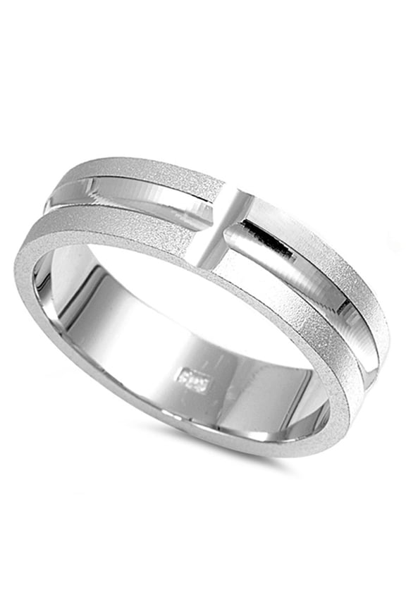 Diamond-Cut Cross Ridge Wide Wedding Ring .925 Sterling Silver Band Jewelry Female Male Size 5