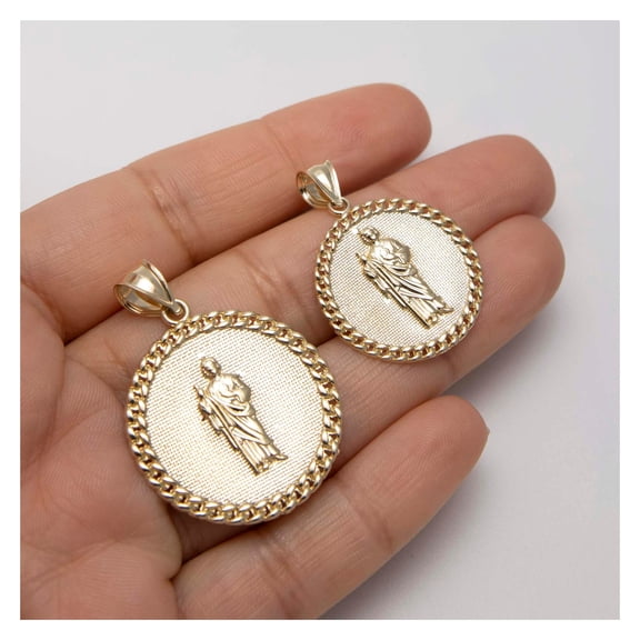 Diamond-Cut Curb Link Saint Jude Medallion Pendant Unisex Adult 10K Yellow Gold, All Sizes - Goldum NYC