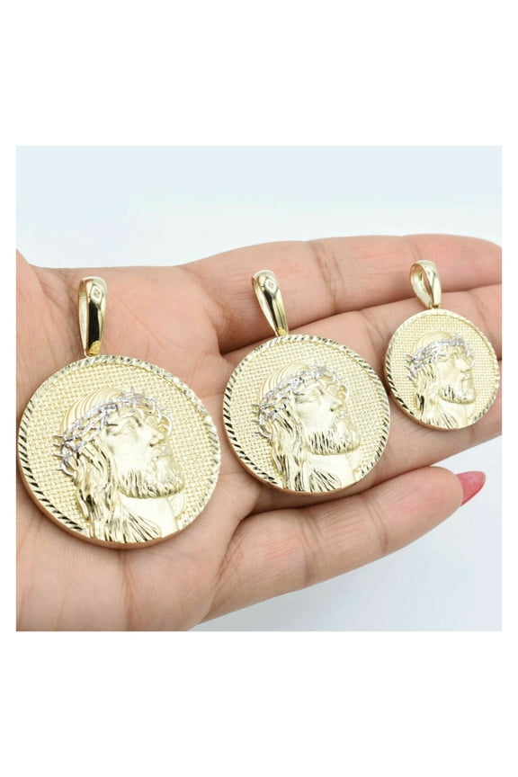Diamond-Cut Face of Jesus Medallion Unisex Adult Pendant 10K Yellow White Gold, All Sizes - GOLDUM NYC