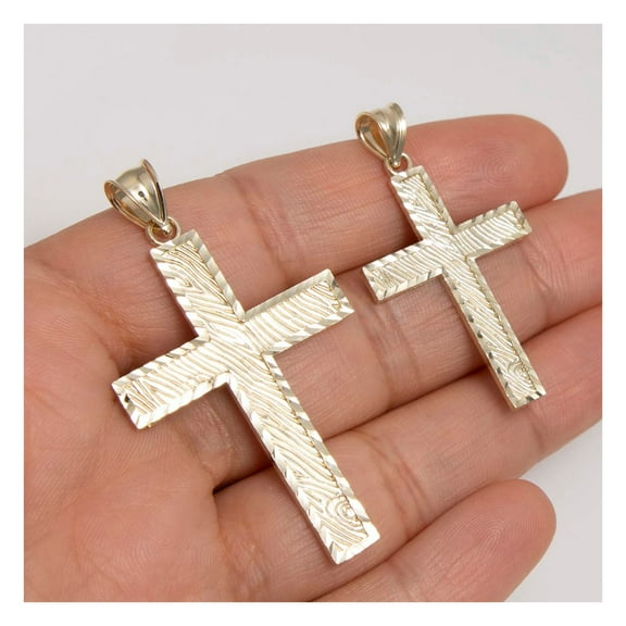 Diamond-Cut Framed Cross Pendant Unisex Adult 10K Yellow Gold, All Sizes - Goldum NYC