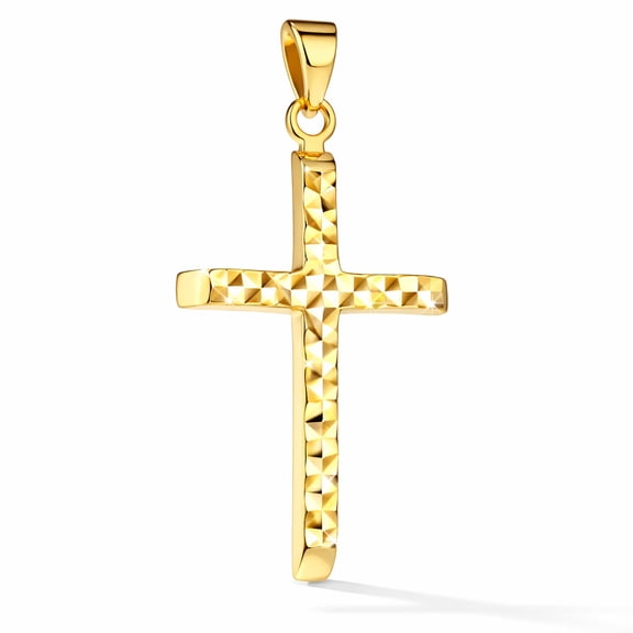 Diamond-Cut Cross Pendant for Women in 14K Yellow Gold on a Matching Gold Chain, Adjustable 16-18 inches | Solid Gold, Stamped for Authenticity