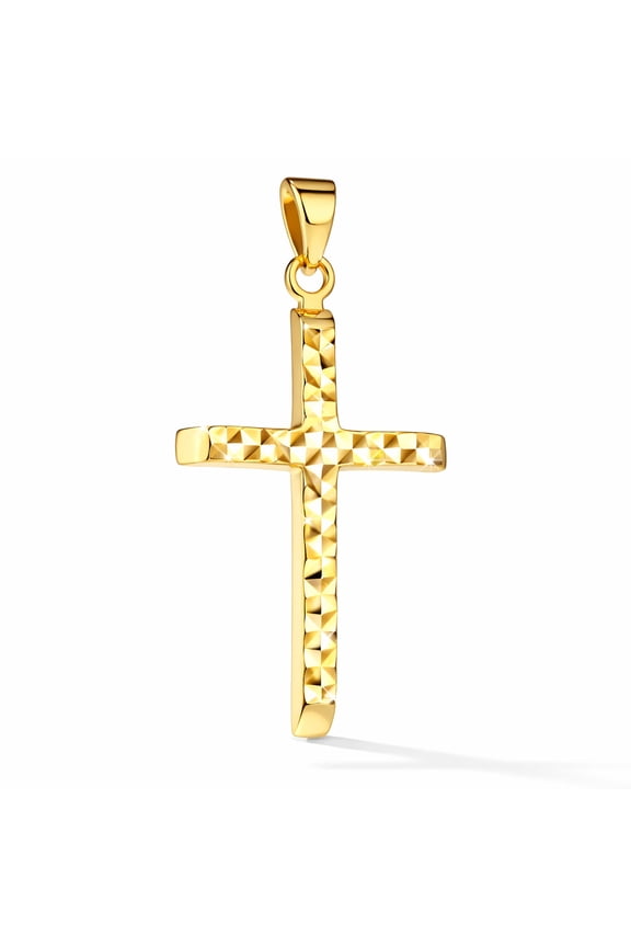 Diamond-Cut Cross Pendant for Women in 14K Yellow Gold on a Matching Gold Chain, Adjustable 16-18 inches | Solid Gold, Stamped for Authenticity