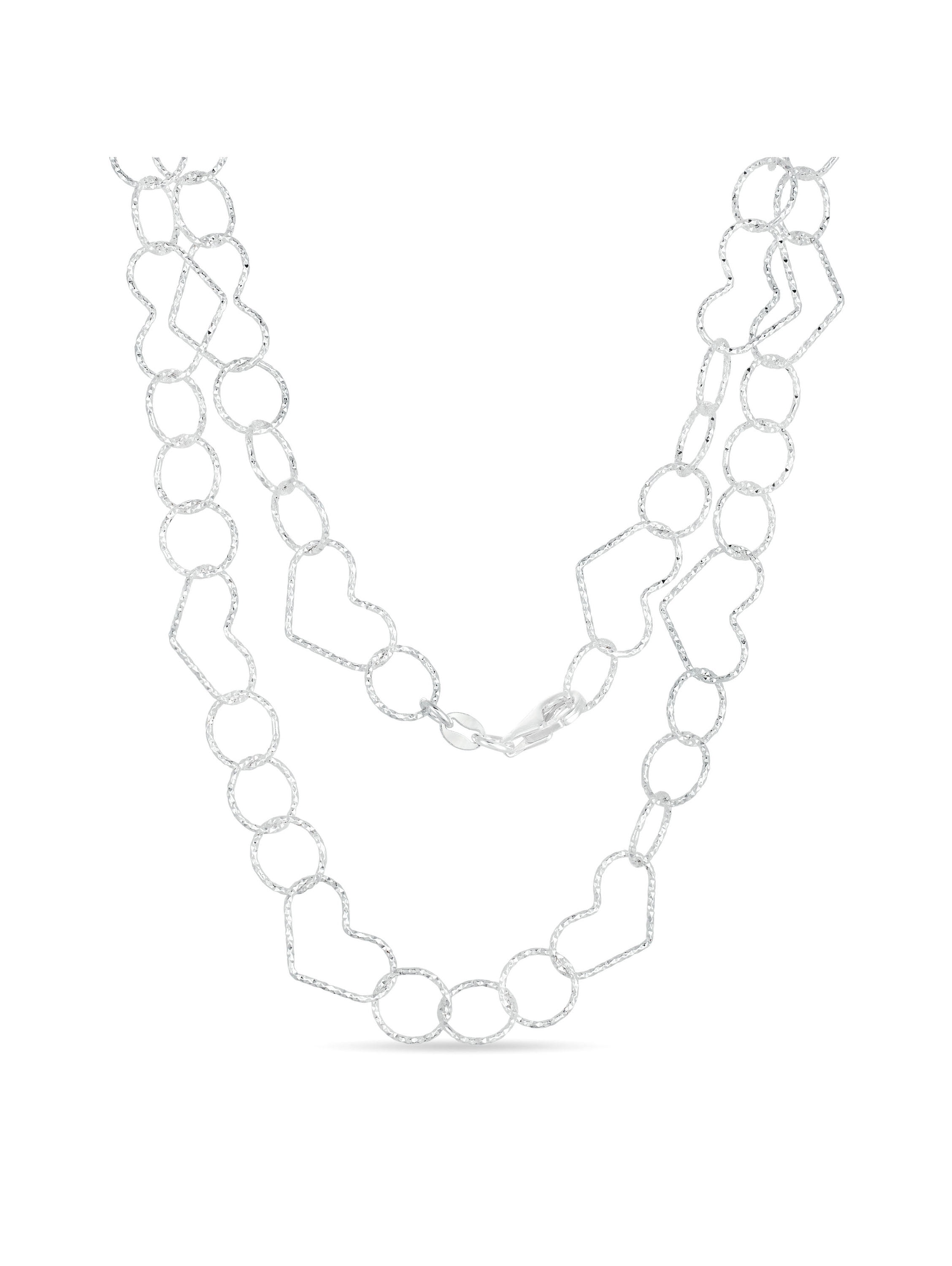 Diamond Cut Heart Link Chain in Sterling Silver, 20"