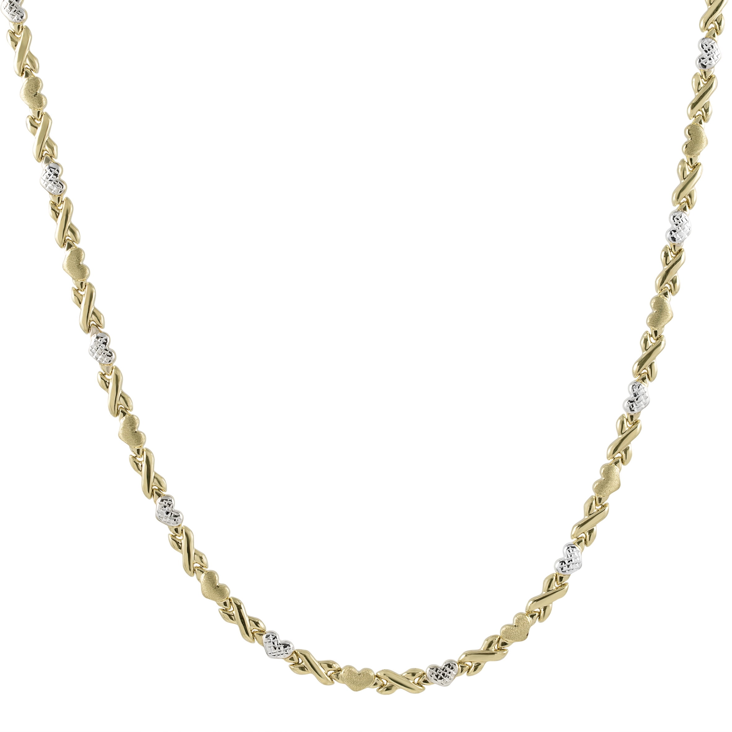 Diamond-Cut Hearts & Kisses Stampato Womens Adult Necklace 10K Two-Tone Gold, 10.14 Gr Goldum NYC