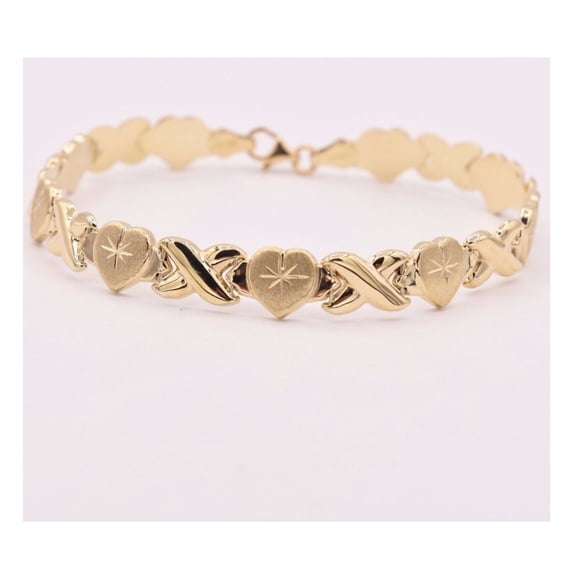 Diamond-Cut Hearts and Kisses Stampato Women’s Adult Bracelet 10K Yellow Gold, 5.13 Gr – Goldum NYC