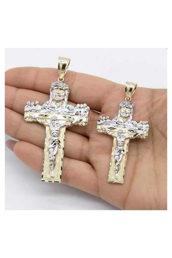 Diamond-Cut Jesus Crucifix Cross Last Supper Pendant Unisex Adult 10K Yellow Gold, All Sizes - Goldum NYC