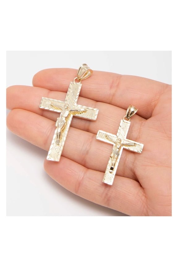 Diamond-Cut Jesus Crucifix Cross Pendant Unisex Adult 10K Yellow Gold, All Sizes - Goldum NYC