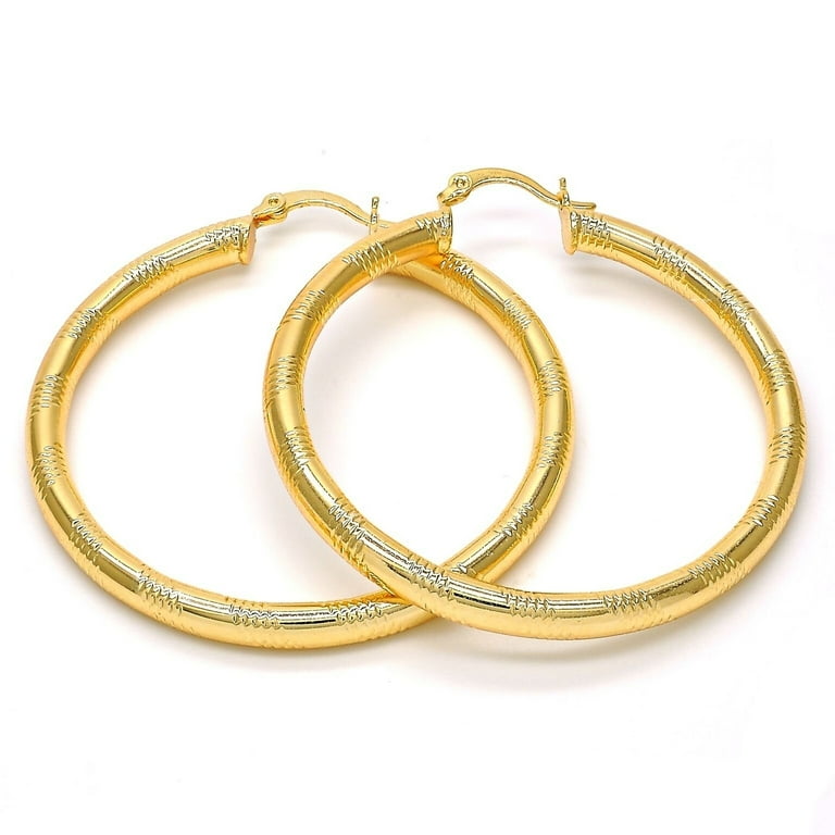 18K Yellow Gold Medium Diamond Cut outlet Textured Hoop Earrings, 35mm