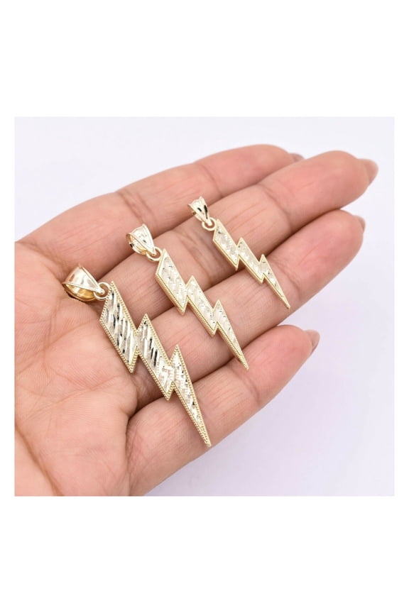 Diamond-Cut Lightning Bolt Pendant Unisex Adult 10K Yellow Gold, All Sizes - Goldum NYC