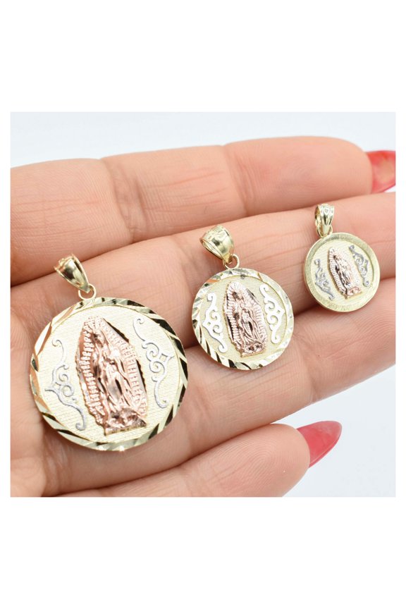 Diamond-Cut Nuestra Señora de Guadalupe Pendant 10K Tri-Color Gold, All Sizes - Goldum NYC