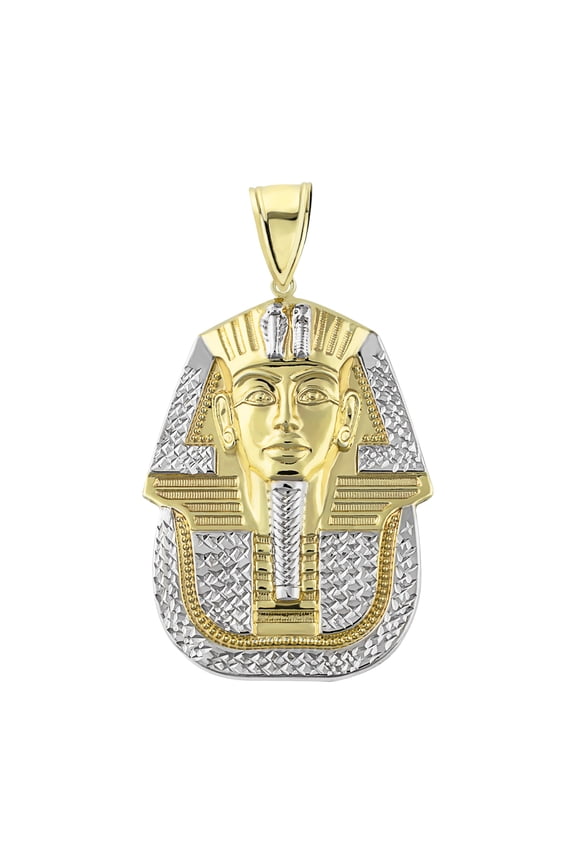 Diamond-Cut Pharaoh Egyptian King Unisex Adult Pendant 10K Yellow White Gold, All Sizes - Goldum NYC