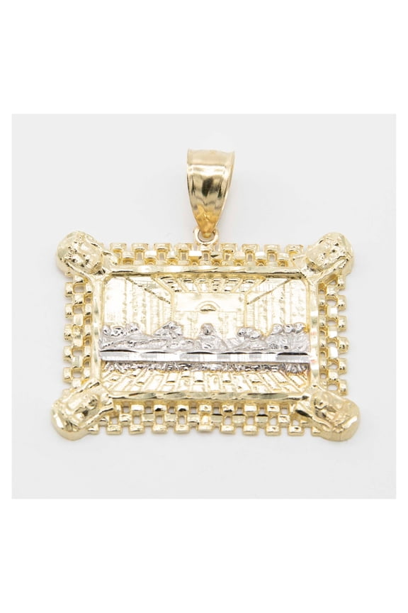 Diamond-Cut Rectangle Railroad The Last Supper Medallion Pendant Unisex Adult 10K Yellow White Gold, All Sizes - Goldum NYC