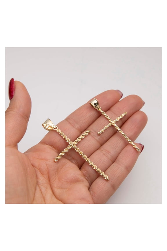 Diamond-Cut Reversible Rope Cross Pendant Unisex Adult 10K Yellow Gold, All Sizes - Goldum NYC