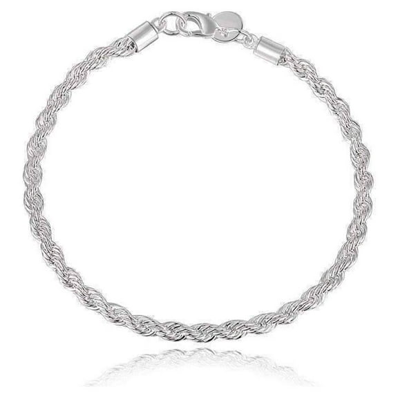 Diamond Cut Rope Chain Silver Bracelet For Woman