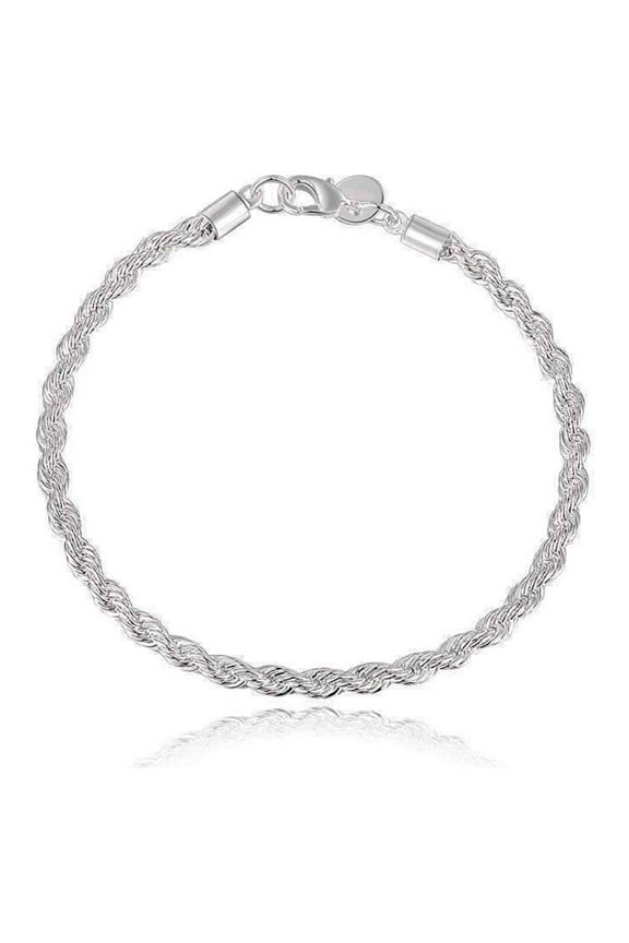 Diamond Cut Rope Chain Silver Bracelet For Woman