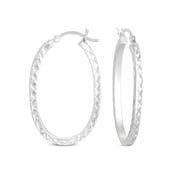 Diamond Cut Square Tube Large Hoop Earrings in Sterling Silver