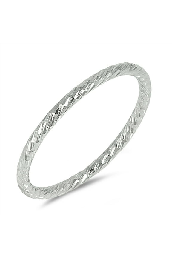 Diamond-Cut Stackable Thin Shiny Ring .925 Sterling Silver Band Jewelry Female Male Unisex Size 7