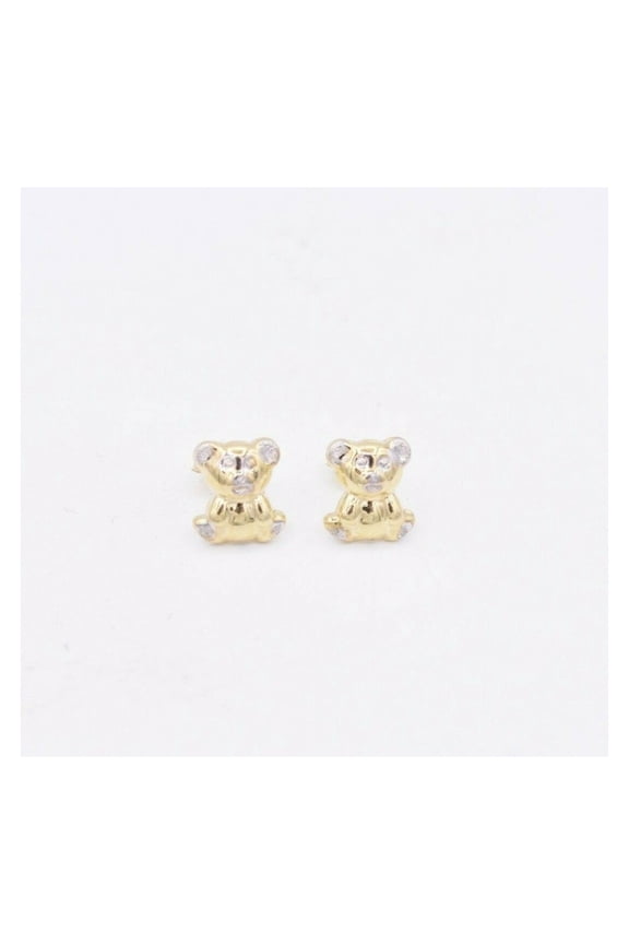 Diamond-Cut Teddy Bear Panda Stud Womens Adult Earrings 10K Yellow White Gold,1.45 Gr  Goldum NYC