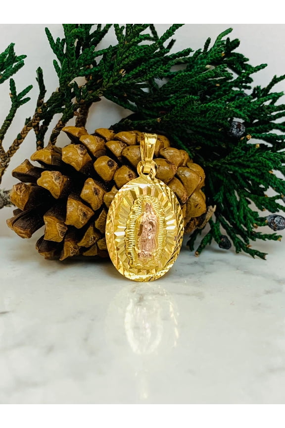 Diamond Cut Virgen de Guadalupe Pendant Medalla 22x14mm / Dije de la Virgencita / Regalos Navidad