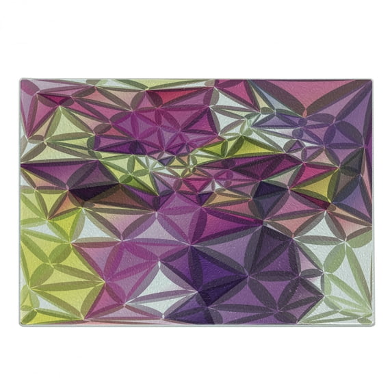 Diamond Cutting Board, Abstract Ornate Gradient Different Size Diamond Motifs Futuristic Effects Print, Decorative Tempered Glass Cutting and Serving Board, Small Size, Purple Yellow, by Ambesonne