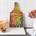 thumbnail image 1 of Diamond Cutting Board, Pop Art Diamond Sun Rays Beams Shady Stripes Nature Rainbow Design Groovy Graphic, Tempered Glass Cutting and Serving Board, Wine Bottle Shape, Orange Red, by Ambesonne, 1 of 1