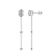 Diamond Dangle Earring | 1 Carat IGI Certified Oval Shape Lab Grown Diamond Earrings | 14K in White Gold | Mirielle Station Lab Diamond Earrings | FG-VS1-VS2 Quality | Friendly Diamonds
