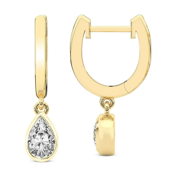 Diamond Dangle Earring | 10 Carat IGI Certified Pear Shape Lab Grown Diamond Dangle | 14K in Yellow Gold | Zuri Bezel Lab Diamond Earrings | Bezel Setting | FG-VS1-VS2 Quality | Friendly Diamonds