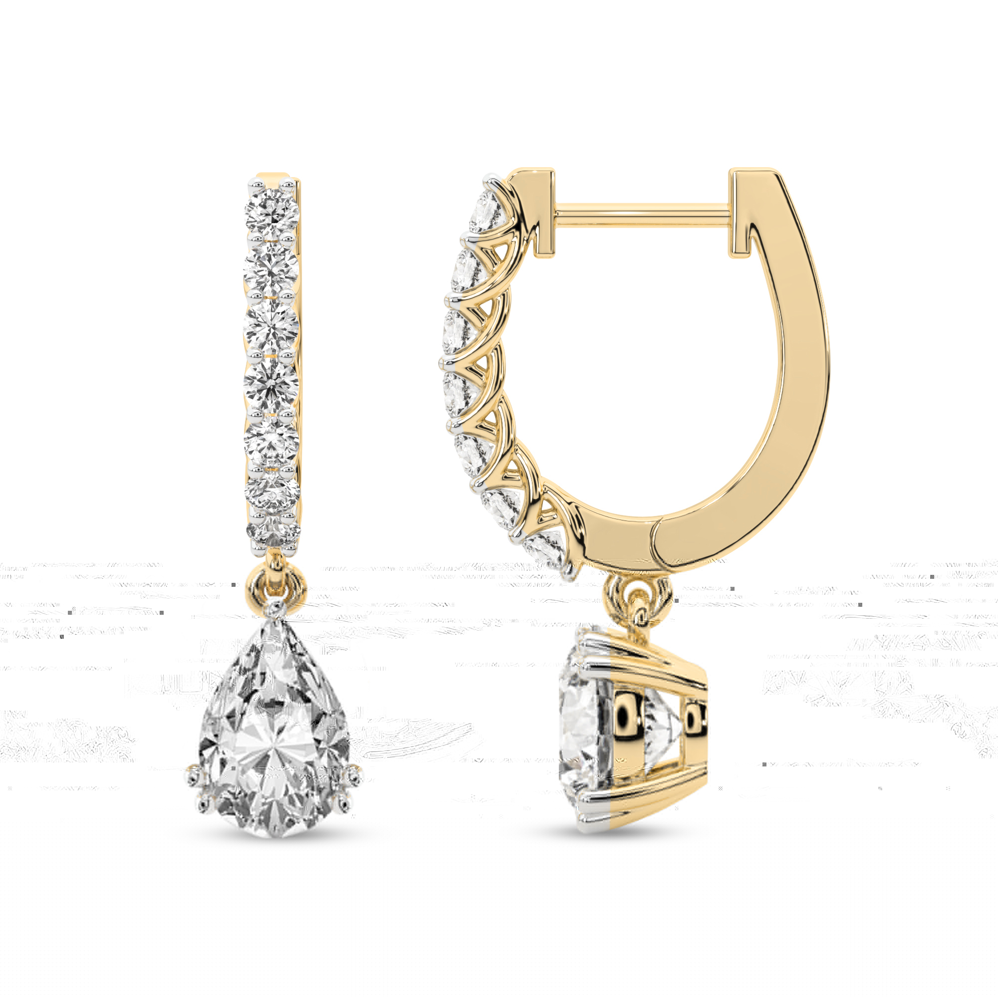 Diamond Dangle Earring | 2 Carat IGI Certified Pear Shape Lab Grown Diamond | 14K Yellow Gold | Anaisa Dangling Lab Diamond Earrings | Prong Setting | FG-VS1-VS2 Quality | Friendly Diamonds