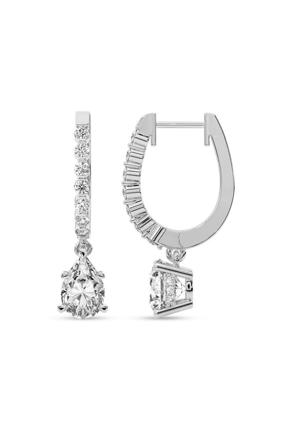 Diamond Dangle Earring | 2 Carat IGI Certified Pear Shape Lab Grown Diamond Dangle | 14K in White Gold | Elara Dangling Lab Diamond Earrings | FG-VS1-VS2 Quality | Friendly Diamonds