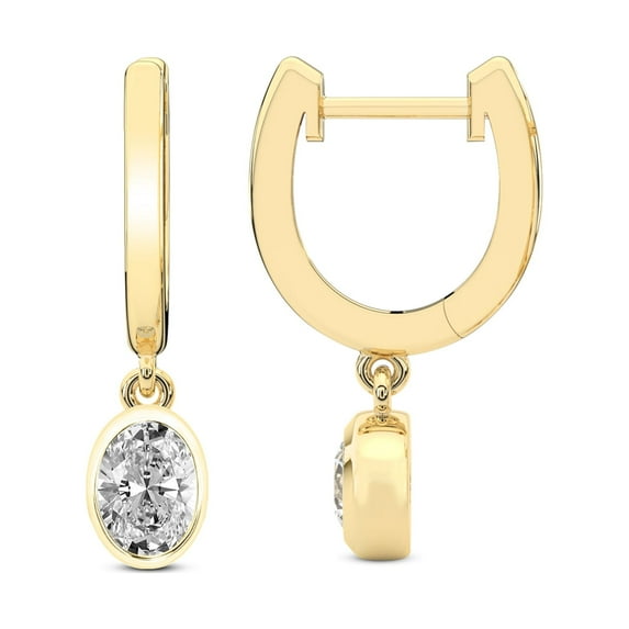 Diamond Dangle Earring | 3 Carat IGI Certified Oval Shape Lab Grown Diamond Dangle | 18K in Yellow Gold | Zuri Bezel Lab Diamond Earrings | Bezel Setting | FG-VS1-VS2 Quality | Friendly Diamonds