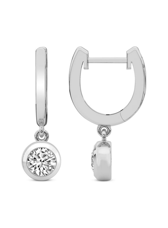 Diamond Dangle Earring | 3 Carat IGI Certified Round Shape Lab Grown Diamond Dangle | 14K in White Gold | Zuri Bezel Lab Diamond Earrings | Bezel Setting | FG-VS1-VS2 Quality | Friendly Diamonds