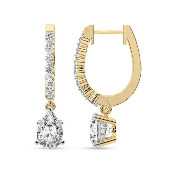 Diamond Dangle Earring | 4 Carat IGI Certified Pear Shape Lab Grown Diamond Dangle | 18K in Yellow Gold | Elara Dangling Lab Diamond Earrings | FG-VS1-VS2 Quality | Friendly Diamonds