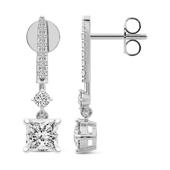 Diamond Dangle Earring | 4 Ct IGI Certified Princess Shape Lab Grown Diamond | 18K White Gold | Tatiana Dangling Solitaire Lab Diamond Earring | Prong Setting | FG-VS1-VS2 Quality | Friendly Diamonds