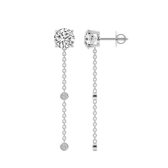 Diamond Dangle Earring | 6 Carat IGI Certified Round Shape Lab Grown Diamond Earrings | 18K in White Gold | Mirielle Station Lab Diamond Earrings | FG-VS1-VS2 Quality | Friendly Diamonds