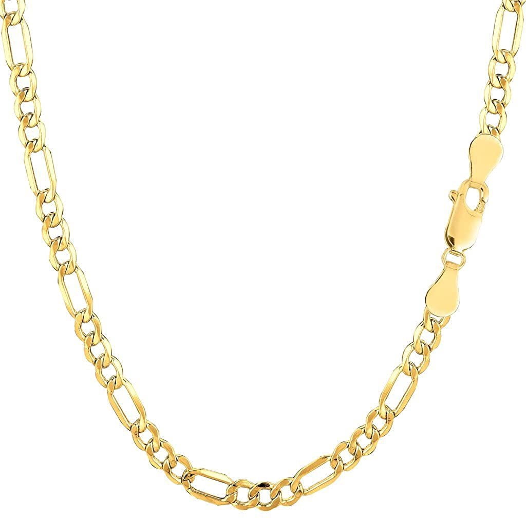 The Diamond Deal 10k SOLID Yellow Gold 3.8mm Diamond-Cut Classic women's Figaro Chain Necklace or Bracelet/Foot Anklet for Pendants and Charms with Lobster-Claw Clasp (20" And yellow-gold)