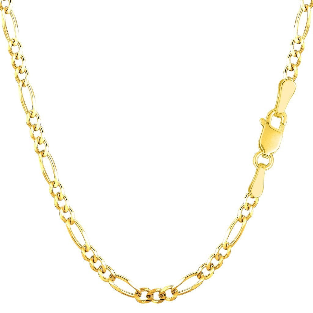 14k SOLID Yellow Or White Gold 3.1mm Alternate Classic Mens Figaro Chain Necklace Or Bracelet/Foot Anklet for Pendants and Charms with Lobster-Claw Clasp (7", 8",16",18", 20”,22",24" 30”)