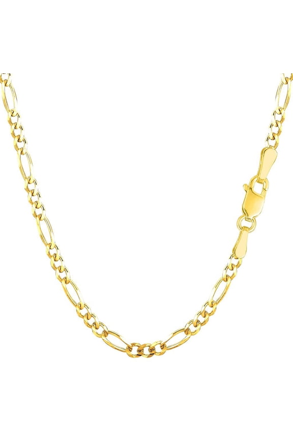 14k SOLID Yellow Or White Gold 3.1mm Alternate Classic Mens Figaro Chain Necklace Or Bracelet/Foot Anklet for Pendants and Charms with Lobster-Claw Clasp (7", 8",16",18", 20”,22",24" 30”)