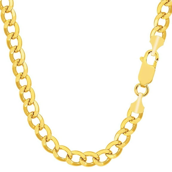 The Diamond Deal Mens 10k Hollow Yellow Gold 6.3mm Shiny Hollow Cuban Comfort Curb Cuban Chain Necklace For men for Pendants and Charms with Lobster-Claw Clasp (8",20" 22" or 24 inch)