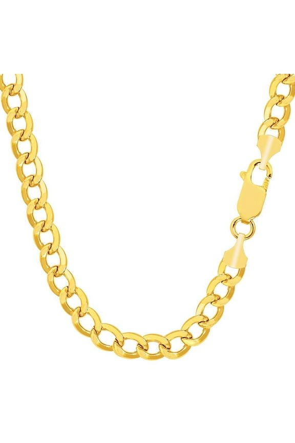 The Diamond Deal Mens 10k Hollow Yellow Gold 6.3mm Shiny Hollow Cuban Comfort Curb Cuban Chain Necklace For men for Pendants and Charms with Lobster-Claw Clasp (8",20" 22" or 24 inch)