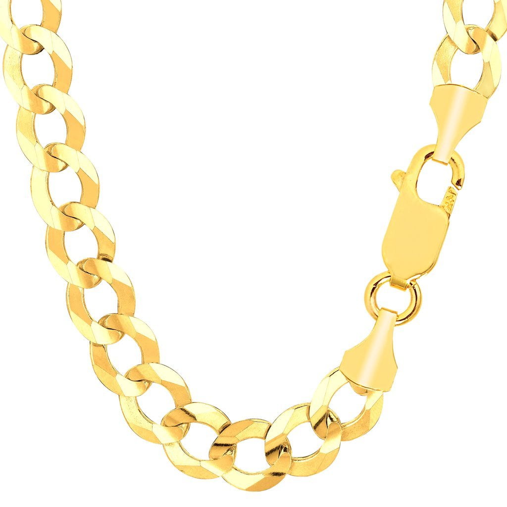 The Diamond Deal Mens 14k Hollow Yellow Gold 4.4mm Shiny Hollow Cuban Comfort Curb Cuban Chain Necklace For men for Pendants and Charms with Lobster-Claw Clasp ( 18", 20" 22" or 24 inch)