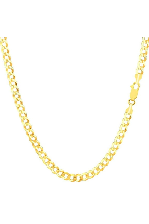 The Diamond Deal Mens Solid 14K Yellow Gold 3.2mm Shiny Cuban Comfort Curb Chain Necklace For men for Pendants and Charms with Lobster-Claw Clasp  ( 18", 20" 22", or 24 inch)